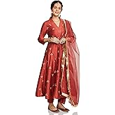 Amazon Brand - Myx Women's Embroidered Kalidar Kurta Pant Set with Organza Dupatta (Available in Plus Sizes)