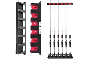 TUEHUTDE Angelrutenhalter, vertikale Rutenhalter Angelrutenständer Wandmontage Angelrutenständer Rutenaufbewahrungsständer für Garagenraum, Boote, Garage (Rot - 1 Paar vertikale Rutenhalter)