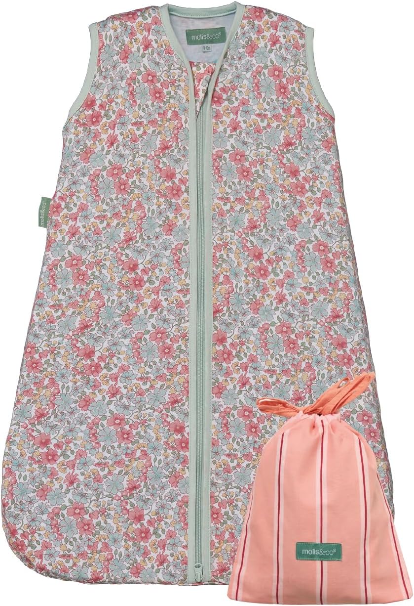 molis&co - Saco de Dormir para bebé 0.5 TOG - 95 cm (18-36 Meses) - Saco Dormir Bebe Verano sin Mangas - Saco de Dormir para Niños Niñas (Unisex) - 100% Algodón (Certificado Oeko-Tex) - Summer Bloom