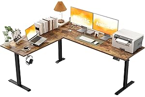 ‎AGILESTIC Agilestic L-förmig Höhenverstellbarer Schreibtisch mit den Maßen 190 x 155 cm, Ergonomischer Computertisch mit Stehen und Sitzen, Konzipiert für Eckräume, Braun