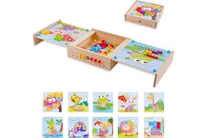 Ealingmoon Mosaik Steckspiel für Kinder 2 3 4 5 Jahre,Mehrspieler Steckmosaik mit 120 Steckperlen und 10 Bunten,Montessori Lernspielzeug für Jungen Mädchen Kinder