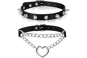 YIFLorine TANG Vintage Gothic Punk Choker,2 Stück PU Leder Choker Heart Leather Verstellbarer Punk Lederhalsband Gothic Nieten für Damen und Herren Halloween Anime Party Kleidungs Zubehör