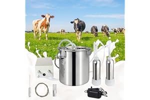 KARDOR Electric Milking Machine for Cow/Cattles,3L/7L/14LStainless Steel Milker Machine,with 2 Teat Cups,Portable Pulsation Vacuum Pump,Automatic Stop Equipment for Cows Livestock Home Farm(For Cattle 3L )