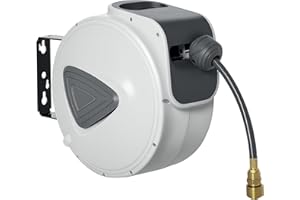 DURHAND Retractable Air Hose Reel 10m+ 90cm Hose Diameter 3/8" 9.5mm, Hose Connector 1/4" BSP, Wall Mount Auto Rewind Hose- Reel