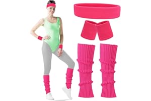 Carnavalife Disfraz Años 80 Mujer Adulto con Cinta de Pelo+Muñequeras+Calentador de Pierna Color Neon Gym, Accesorios Años 80, Bandas Cintas Deportivas 80S