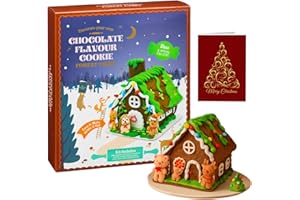 BEULAHTOYS Decorate Your Own Chocolate Flavour Cookie Forest Cabin Kit – Fun Family Christmas Activity, Build & Decorate Chocolate Gingerbread House with Icing and Candy Decorations, Christmas Gifts for Kids