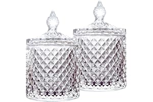 HANFCO® 2Pc 10oz Glass Cotton Bud Holder Dispenser Cotton Pad Holder Clear Jars With Lid Bathroom Accessory Makeup Vanity Cotton Balls Wool Swab Pads Q Tip Candle Holder Apothecary Jars Bathroom Decor