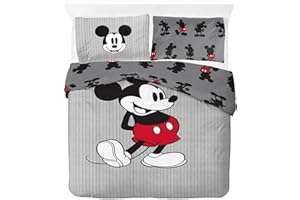 Jay Franco Juego de Cama de Mickey Mouse Disney a Rayas con Funda de edredón para Cama Doble de algodón Afelpado - Incluye una Funda de Almohada de 50 x 70 cm