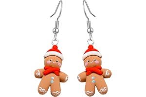 CHARM BUDDY Gingerbread Man Santa Claus Dangle Earrings - Girls & Womens Christmas Party Jewellery - Secret Santa Present