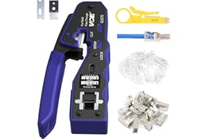 VCE RJ45 Crimp Tool Kit, Pass Through Crimping Tool GJ670BL with 25PCS Cat6 Pass-Thru Shielded RJ45 Connector & Protection Boots
