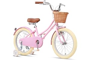Glerc Little Molly 12-20 Inch Kids Retro Girls Bike for 2-13 Year Old with Wicker Basket & Stabilisers/Kickstand, Multiple Colors
