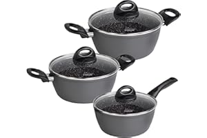 ‎STONELINE STONELINE Ceramic Topfset für Induktion geeignet, 6 teilig, Kochgeschirr Set mit Glasdeckel, Töpfe mit Keramik Antihaftbeschichtung und echten Steinpartikeln