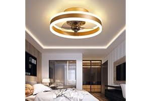 TATANE Reversible Plafonnier Ventilateur Silencieux Telecommande 6 Vitesses Chambre Ventilateur de Plafond Avec Lumiere Moderne Salon Φ40cm 24W Dimmable Led Ventilateur de Plafond,D'or