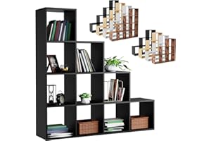 MIADOMODO® Scaffale a Scala a Cubi - 6/10 Scompartimenti, a Gradini, in MDF, Bifacciale, Divisorio - Libreria, Portaoggetti, per Libri, Soggiorno, Salotto, Ufficio, Studio (Black)