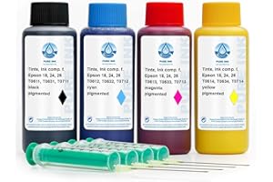 Octopus Encre de Recharge Pure Ink 4X 100 ML, Encre d'imprimante Compatible pour Epson 16, 27, T061x, T063x, T071x, pour Epson Stylus D 68, D 68 PE, D 78, D 88, D 88 PE, D 88 Plus, ...
