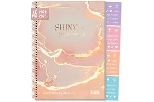 ‎HÄFFT Häfft® College-Timer A5 2024/2025 "Shiny Moments" Schulplaner, Schülerkalender, Hausaufgabenheft Schüler-Tagebuch, Schülerplaner mit Sprüchen und Stickern - nachhaltig & klimafreundlich