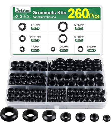 250 Pezzi Passacavi In Gomma Kit(128 Tappi In Gomma, 122 Gommino Guarnizione