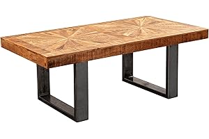 FineBuy Nowoczesny stolik kawowy Mango lite drewno 105x55x40 cm Stolik w stylu industrialnym | Stolik kawowy z drewnem i metalem | Stół do salonu rustykalny