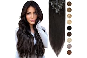 25cm - Silk-co Clip in Extensiones de Cabello Humano Hair Extension Peluca Postiza Lisa Recta 50g 100% Remy Human Hair 8 Piezas 18 Clips Pelo Natural- 1BT4# Ombre Negro Natural Marrón Medio