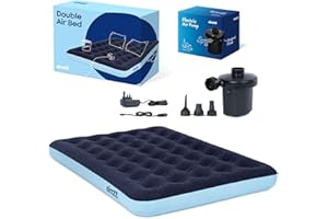 airzzZ Double Airbed With Pump - Inglatable Flocked Quick Inflation & Deflation Mattress - Comfortable Perfect For Camping,Hiking, Caravan, Guest Bed - Waterproof Portable (Double + AC Pump)