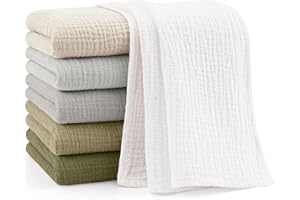 bearmoss Muslin Squares Cloths 100% Cotton Baby Burp Cloth 60x60CM Large Ultra-Absorbent Soft Baby Face Washcloths for Newborn Baby Boy and Girl, 6Pack (Moss Rocks)