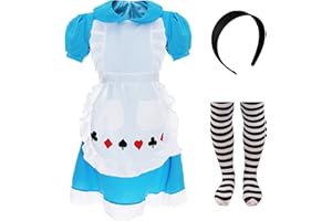 I LOVE FANCY DRESS Kids Alice's Wondlerland Costume - XLarge - Blue Dress with Apron, Black Headband and Striped Tights - Girls World Book Day Book Week Fancy Dress Costume