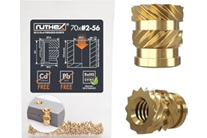 ruthex #2-56 Wkładka gwintowana w calach (UNC) – 70 sztuk tulejek gwintowanych RX-2-56x4 z mosiądzu – stabilna nakrętka dociskowa – dzięki ciepłu zastosowanie w częściach z tworzywa sztucznego do