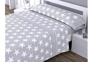 HM'S HOME'SECRET - Juego de Sábanas Chic Stars (Color Gris, Cama 135) Divertido y Original con Estrellas