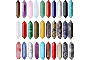 ‎QINJIEJIE QINJIEJIE 30PCS Natürlicher Edelsteine Sechseckige Zauberstab Kristalle Steine Set Amethyst Rosenquarz Heilende Kristall Reiki Chakra Steine Meditation Deko Geschenk