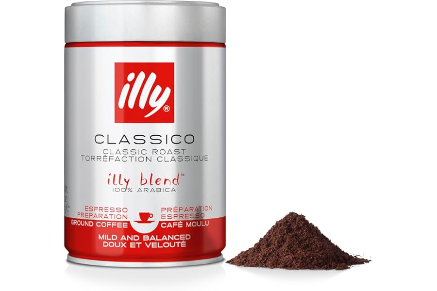 illy Classico Ground Coffee, Medium Roast, 100% Arabica, Suitable for Espresso, Moka Pot, Cafetiere & Filter Coffee, 250g Tin