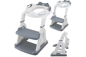 ALMAR Baby Escalera para wc Gris y blanco Asiento Inodoro Infantil con Escalera Reductor WC para Niños Antideslizante, Ajustable y Plegable Entrenador de Baño para Niños de 1 a 7 Años