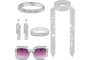DHINCHANSAIB Disco Femme, 6 Pièces Deguisement Disco des Années 1970, d'Accessoires de Disco Lunette Bandeau Bracelet Collier Anneaux Boucles d'oreilles Écharpe pour Femmes Fête d'anniversaire Annee 70 80
