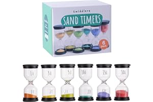 THE TWIDDLERS - 6 Relojes de Arena de Diferentes Tiempos - Temporizadores de Arena (1/3/5/10/15/30 Minutos) de Cocina, Hogar, Oficina y Juego Temporizador