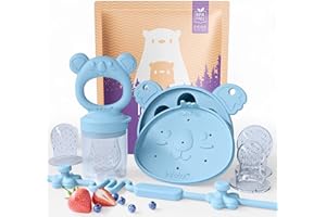 Infatot® Baby Fruit Feeder & Freezer Tray Set, Silicone Teether Pacifier with Clip, Weaning Teething Toy, Infant Self Feeding Aid, BPA-Free Baby Essentials for Introducing Solids - Blue