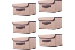 EURXLQ Scatole Portaoggetti con Coperchio,Scatole per Armadio Pieghevoli,Scatole Portaoggetti,Scatole Armadio con Coperchio e Maniglie per l'armadio (Beige, 6 pack-36×23×24 cm)