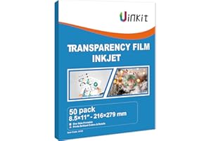 Uinkit Inkjet Transparency Film 50 Sheets 8.5x11 OHP Overhead Projector Film for DIY Crafting 100% Clear Transparency Paper For Inkjet Printer
