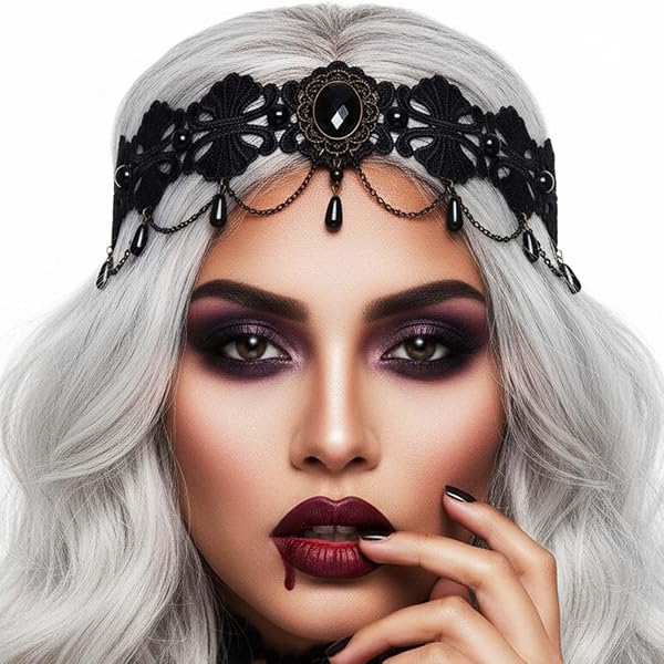 Serre-tête Gothique Dentelle Et Perles - Accessoire Cheveux Halloween, Fêtes, Cosplay, Pour Femmes Et Filles