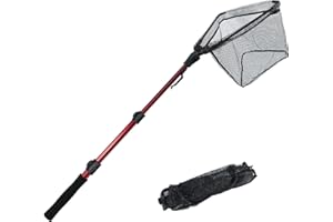 Alwonder Fishing Net with Telescopic Rod Handle Anti-slip, Aluminum Alloy Scalable Fishing Landing Net for Pool Leaf Slavage, Kayak, Easy to Catch and Release Fish