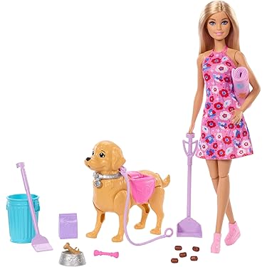 Barbie Petal Pop Duftende Puppe in rosa Tulpenkleid mit Zubehörteilen, Blumenstrauß-Überraschung mit Häschen und Überraschungen wie Einer Gießkanne, Halskette und Ohrringen, JMF57