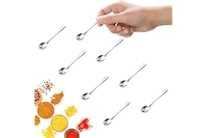 GlamRays Lot de 8 petites cuillères en acier inoxydable pour pots à épices, mini taille 7,5 cm, petites cuillères mignonnes pour sel et épices