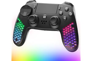 Nitho RGB Wireless Controller for PS4/PC/Android/iOS/Windows, Gaming Controller with RGB LED Lights and Hexagonal Design, Gamepad Joystick with Vibration, 6-Axis Motion Sensor, 3.5mm Audio Jack