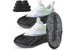 VOHESEA Schuhüberzieher Schwarz Vliesstoff 100x, Einweg-Schuhüberzieher, Rutschfeste Überschuhe mit Laufstreifenmuster, Strapazierfähige Schuhüberzüge, Reißfest & Wasserdicht für In- und Outdoor(17x45cm)