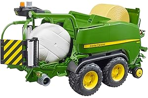 bruder 02032 - John Deere Combinaison presse-enrubanneuse pour balles rondes C441R, tracteur, remorque