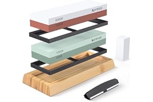 Pierre à Aiguiser pour Couteaux, Aoresac Ensemble Aiguiseur de Couteau400/1000 3000/8000 Pierres à Aiguiser Double Face avec base Antidérapante en Bambou Pierre à Aiguiser Fixe