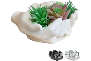 Tapeera Hand Shaped Succulent Planter Pot - Crystal Holder Display - Air Plant Holder Hand Planter - Giving Hands Sculpture Decor - Key Bowl Ring Dish Trinket Dish Candy Dish - Candle Holder (White)