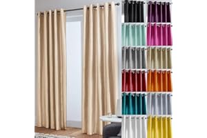 John Aird Luxury Faux Silk Fully Lined Eyelet Curtains (Cream, 168cm Width x 183cm Drop (66"x72")