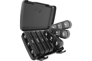 Fullicon Portable Travel Medicine Organizer 3 Time 7 Day, Light Proof Pill Organizer, Large Capacity Pill Box 21x, Weekly Daily Medicine Box Case, Vitamin Box Organizer (Black)