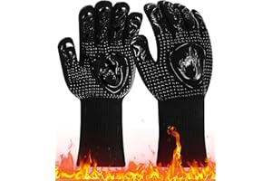 IXYDOR Guantes de Barbacoa Resistentes al Calor hasta 800 Grados, Guantes de Horno, Guantes Resistentes al Calor, Guantes de Cocina, Guantes para Hornear, para Interior y Exterior, de aramida, Color Negro