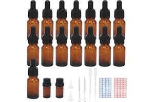 Episkey 15 Stück 10ml Pipettenflasche, Tropfflasche Braunglasflaschen Set inkl. 5ml mit schwarzer Pipettenkappe und Hilfszubehör für Ätherische Öle Parfüm Lösungen DIY-Probenmischungen (10ml)