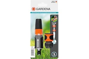 Set unión de riego Gardena para odres de 13 mm (1/2 pulgadas) y 15 mm (5/8 pulgadas): juego de hilera de aseo con Aquastop para conectar y relajar rápido (18288-20)